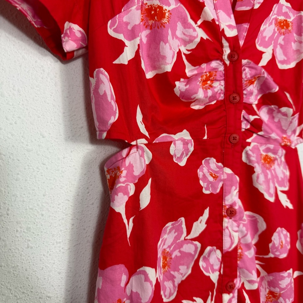 Old Navy Cutout Midi Shirt Dress Pink Floral Summer Collar Button Front XS - Picture 6 of 9